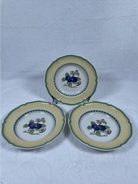 LOT OF 3 Villeroy & Boch FRENCH GARDEN Valence 9" Rimmed Soup Bowls Scalloped